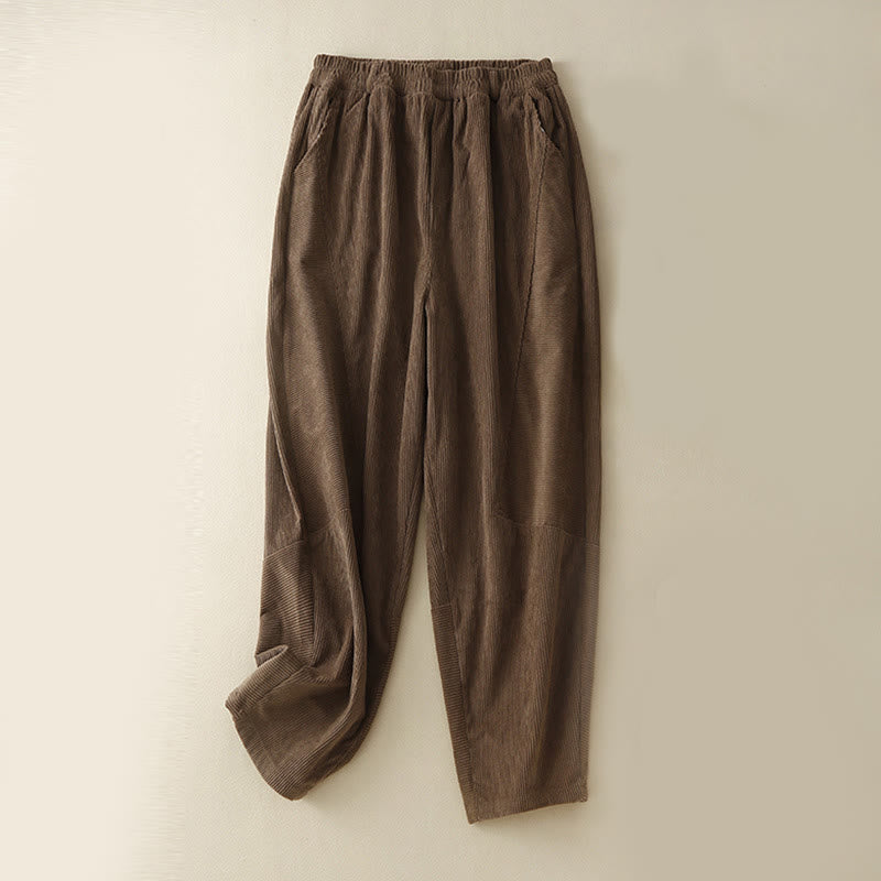 Buddha Stones Commute Vintage Plain Women's Corduroy Cotton Harem Pants With Pockets - Sienna - US8-10，UK/AU12-14，EU40-42 (2XL) - image 0