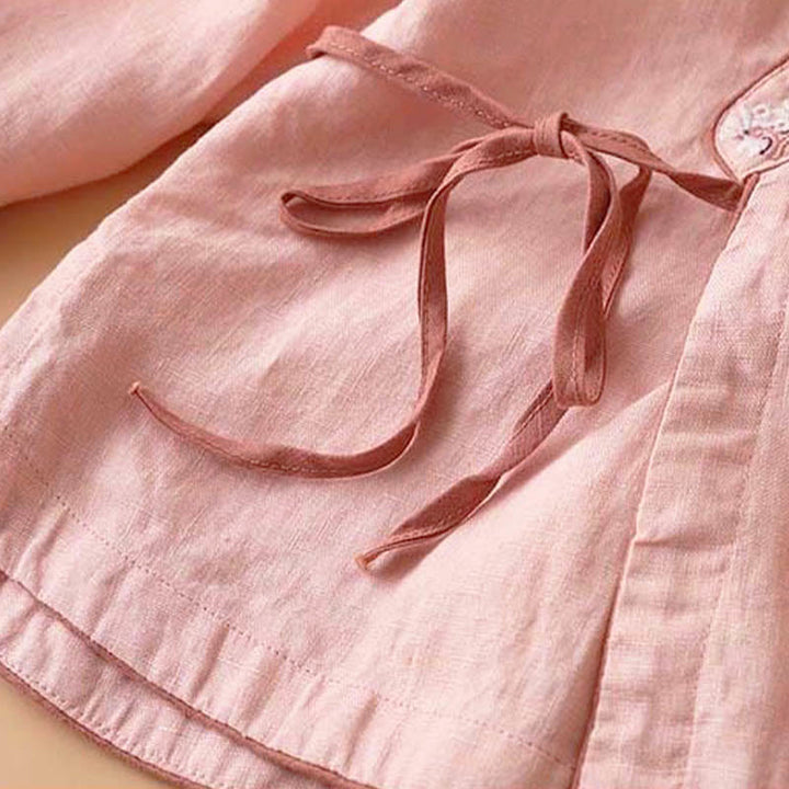 Buddha Stones Casual Embroidered Flowers Slant Collar Strap Long Sleeve Cotton Women's Shirt - image 5