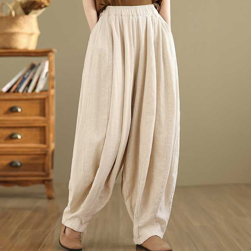 Buddha Stones Spring Casual Simple Design Women's Cotton Linen Harem Pants With Pockets - image 20