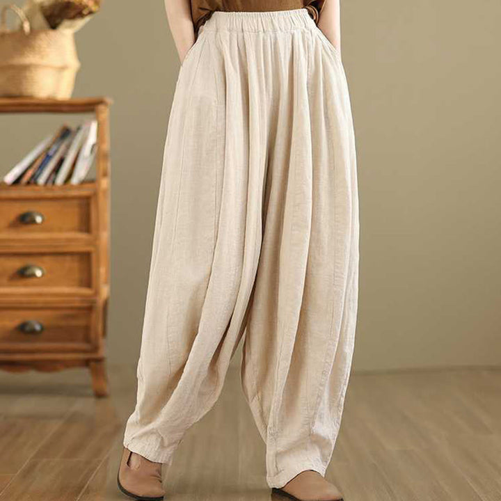 Buddha Stones Spring Casual Simple Design Women's Cotton Linen Harem Pants With Pockets - image 20