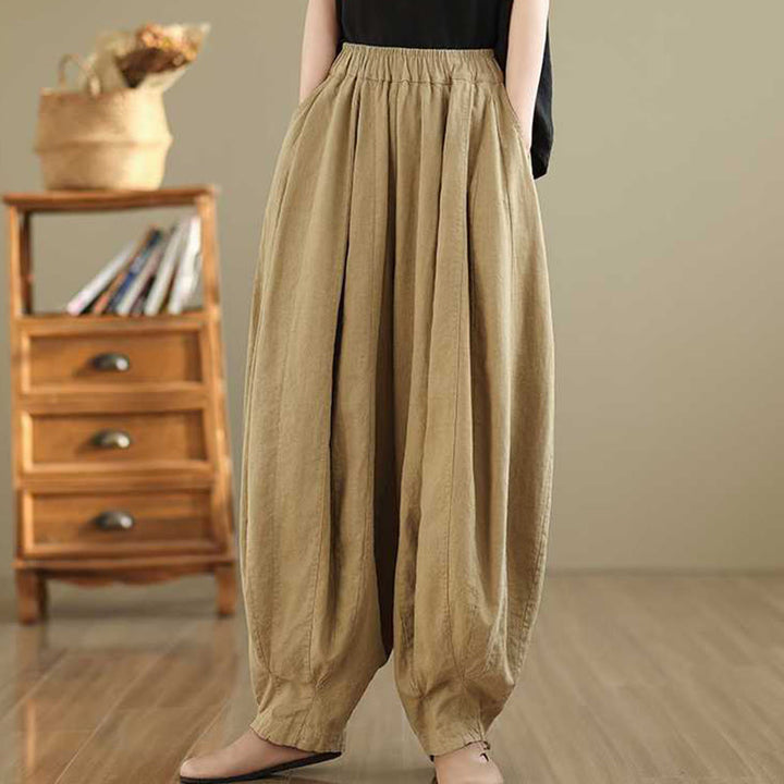 Buddha Stones Spring Casual Simple Design Women's Cotton Linen Harem Pants With Pockets - image 13