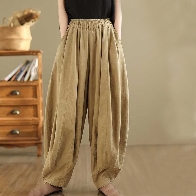 Buddha Stones Spring Casual Simple Design Women's Cotton Linen Harem Pants With Pockets - image 10