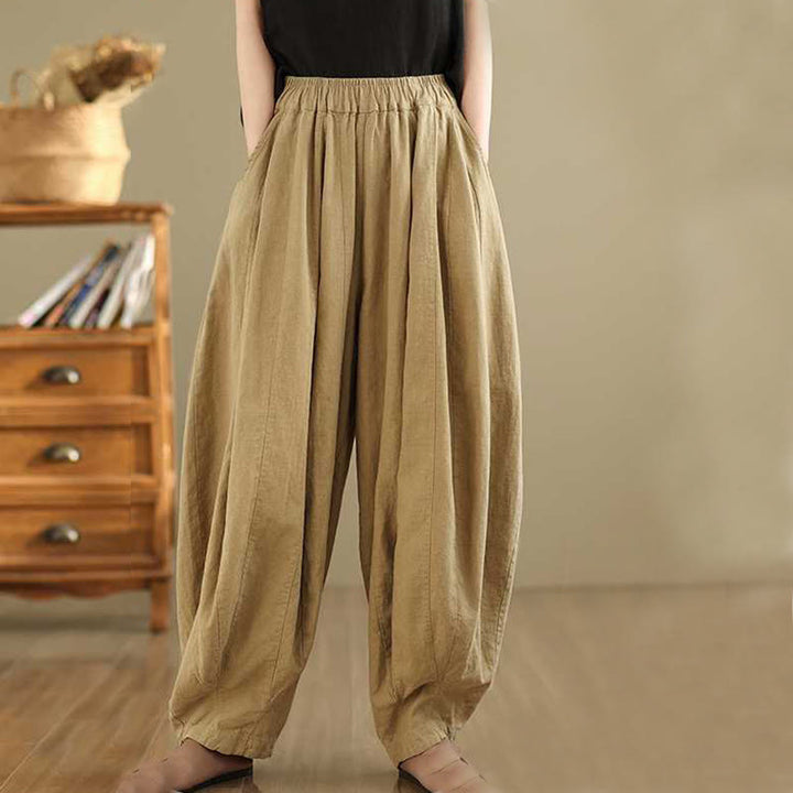 Buddha Stones Spring Casual Simple Design Women's Cotton Linen Harem Pants With Pockets - image 10