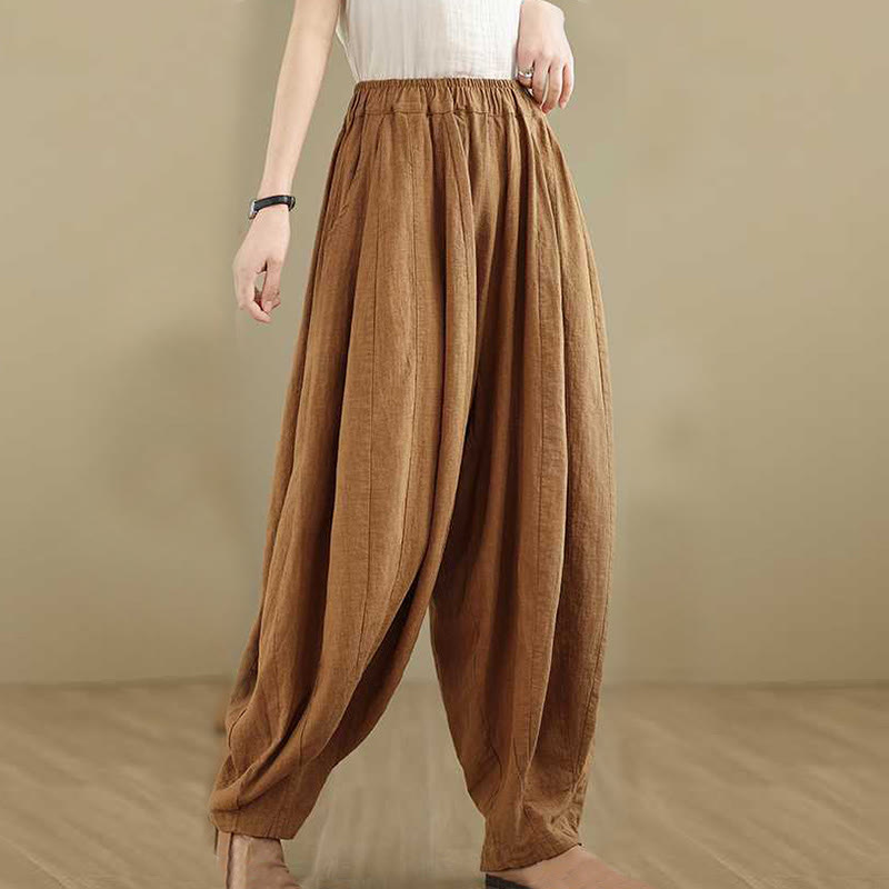 Buddha Stones Spring Casual Simple Design Women's Cotton Linen Harem Pants With Pockets - image 4