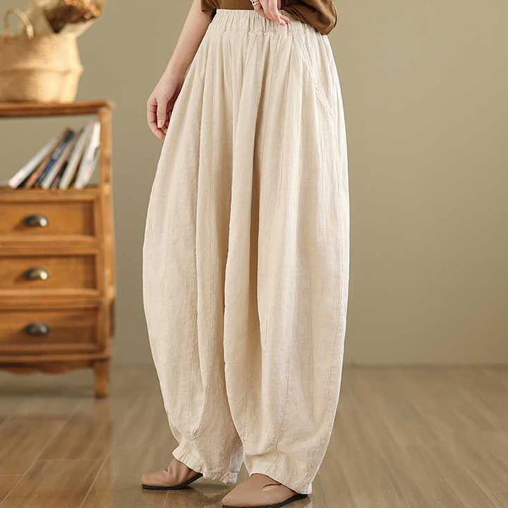 Buddha Stones Spring Casual Simple Design Women's Cotton Linen Harem Pants With Pockets - image 18