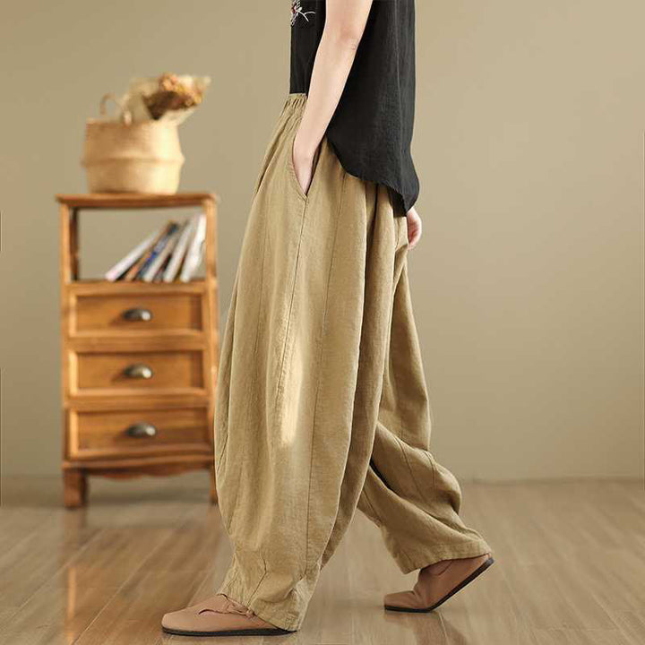 Buddha Stones Spring Casual Simple Design Women's Cotton Linen Harem Pants With Pockets - image 12