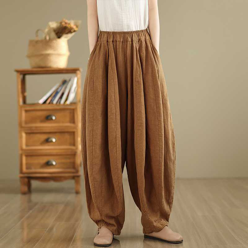 Buddha Stones Spring Casual Simple Design Women's Cotton Linen Harem Pants With Pockets - image 2