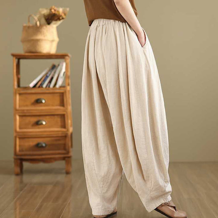 Buddha Stones Spring Casual Simple Design Women's Cotton Linen Harem Pants With Pockets - image 19