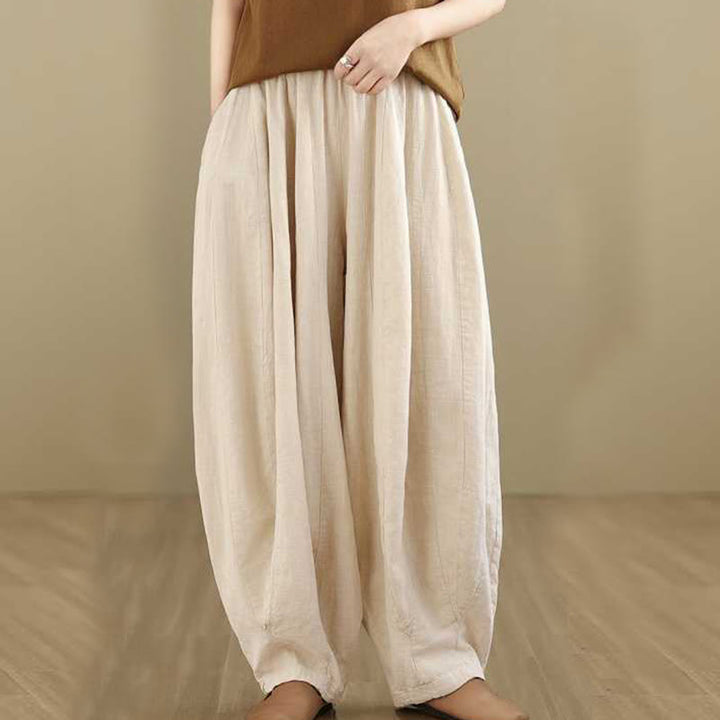 Buddha Stones Spring Casual Simple Design Women's Cotton Linen Harem Pants With Pockets - AntiqueWhite - US8-10，UK/AU12-14，EU40-42 (2XL) - image 16