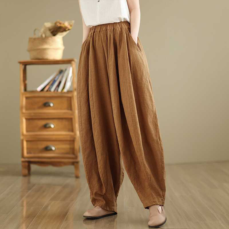 Buddha Stones Spring Casual Simple Design Women's Cotton Linen Harem Pants With Pockets - image 3