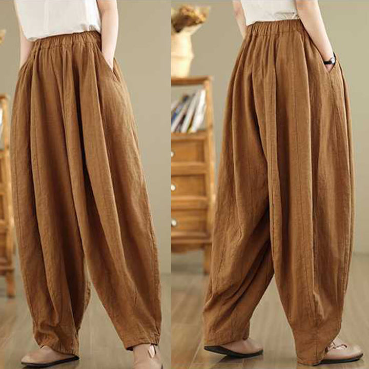 Buddha Stones Spring Casual Simple Design Women's Cotton Linen Harem Pants With Pockets - image 9