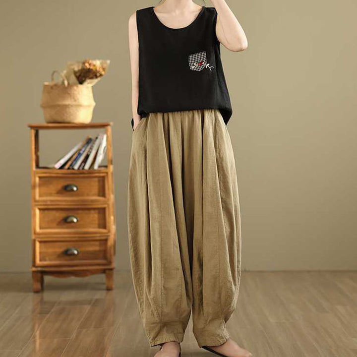 Buddha Stones Spring Casual Simple Design Women's Cotton Linen Harem Pants With Pockets - image 14