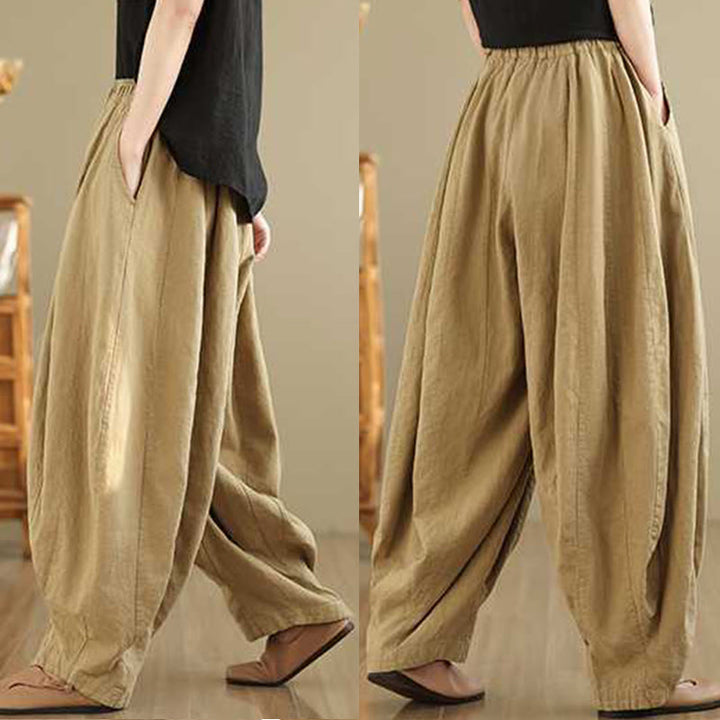 Buddha Stones Spring Casual Simple Design Women's Cotton Linen Harem Pants With Pockets - image 15