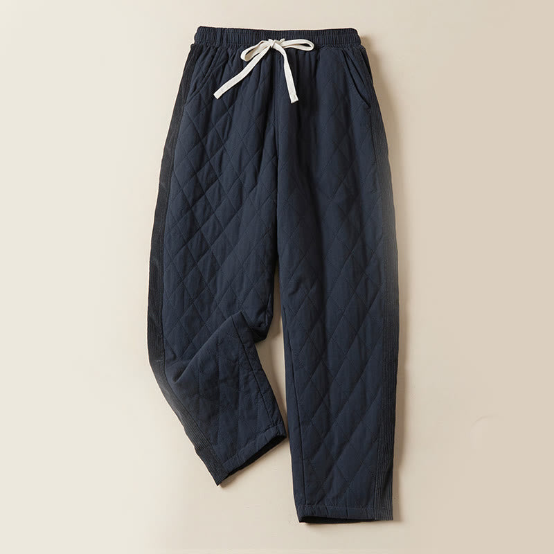 Buddha Stones Diamond Quilted Design Thermal Fleece-Lined Women's Harem Cotton Pants With Pockets - MidnightBlue - US8-10，UK/AU12-14，EU40-42 (2XL) - image 0