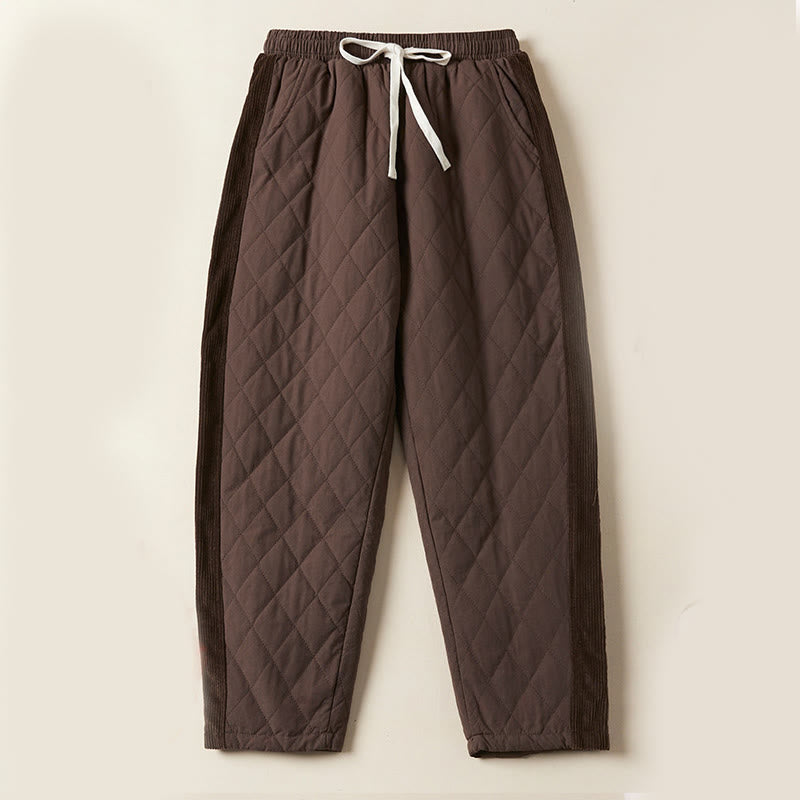 Buddha Stones Diamond Quilted Design Thermal Fleece-Lined Women's Harem Cotton Pants With Pockets - SaddleBrown - US8-10，UK/AU12-14，EU40-42 (2XL) - image 18