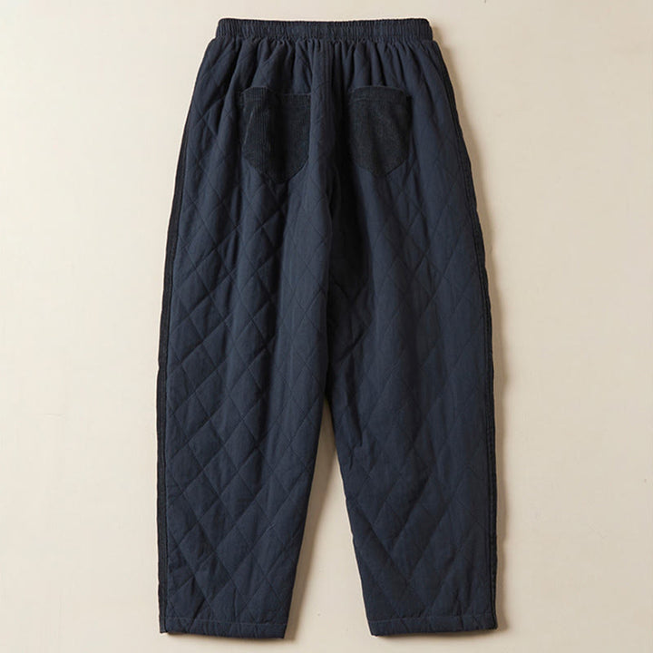 Buddha Stones Diamond Quilted Design Thermal Fleece-Lined Women's Harem Cotton Pants With Pockets - image 1