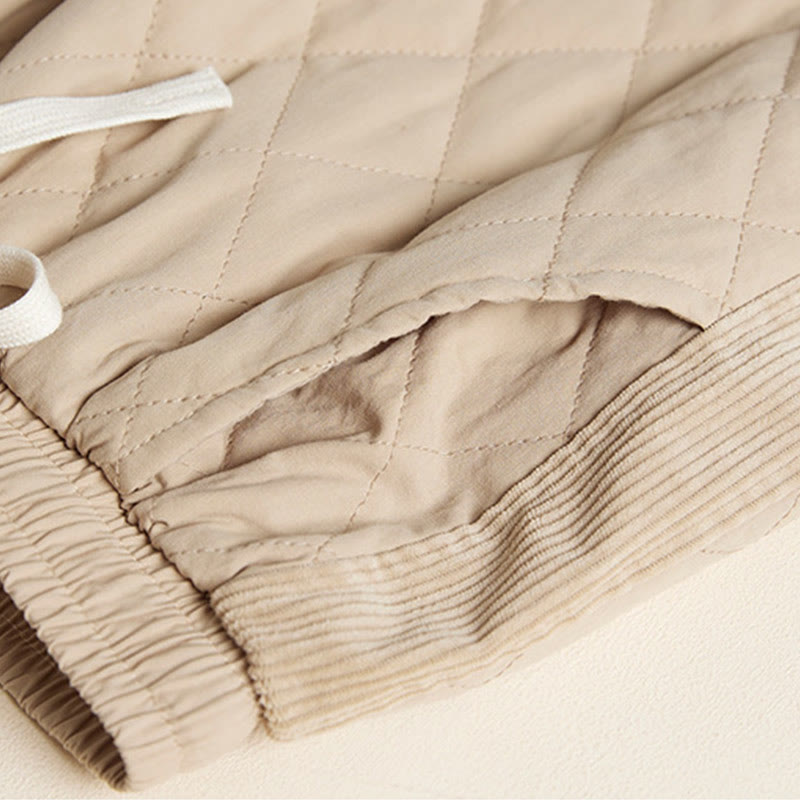 Buddha Stones Diamond Quilted Design Thermal Fleece-Lined Women's Harem Cotton Pants With Pockets - image 13