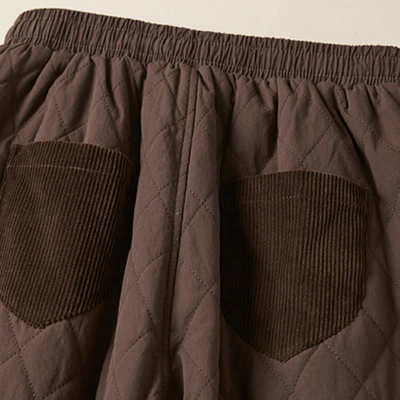 Buddha Stones Diamond Quilted Design Thermal Fleece-Lined Women's Harem Cotton Pants With Pockets - image 21