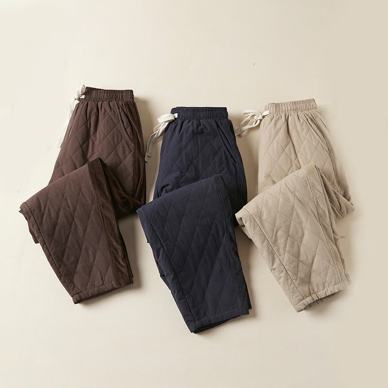 Buddha Stones Diamond Quilted Design Thermal Fleece-Lined Women's Harem Cotton Pants With Pockets - image 27