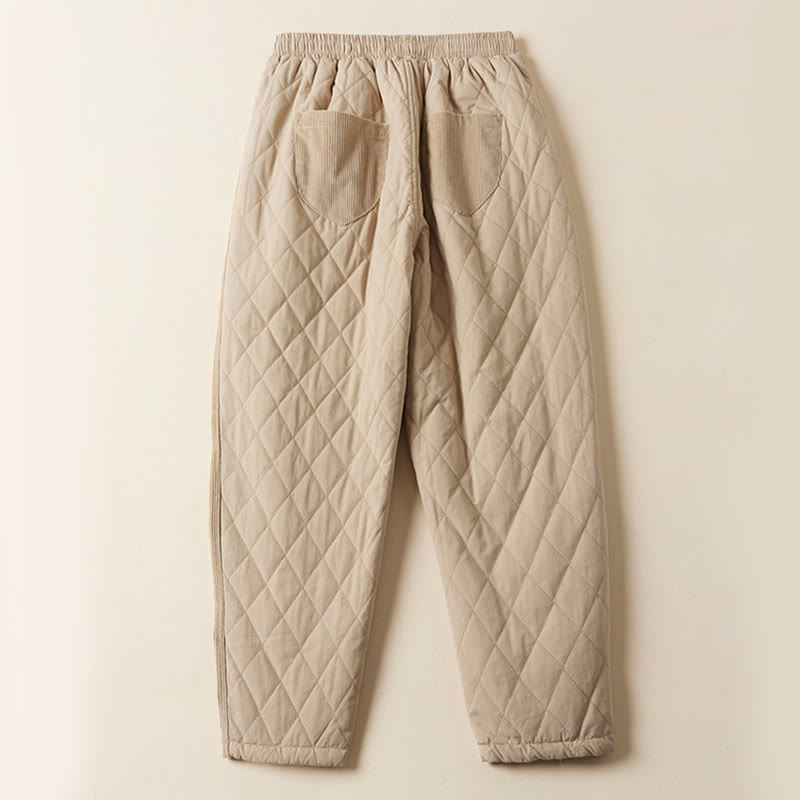 Buddha Stones Diamond Quilted Design Thermal Fleece-Lined Women's Harem Cotton Pants With Pockets - image 10