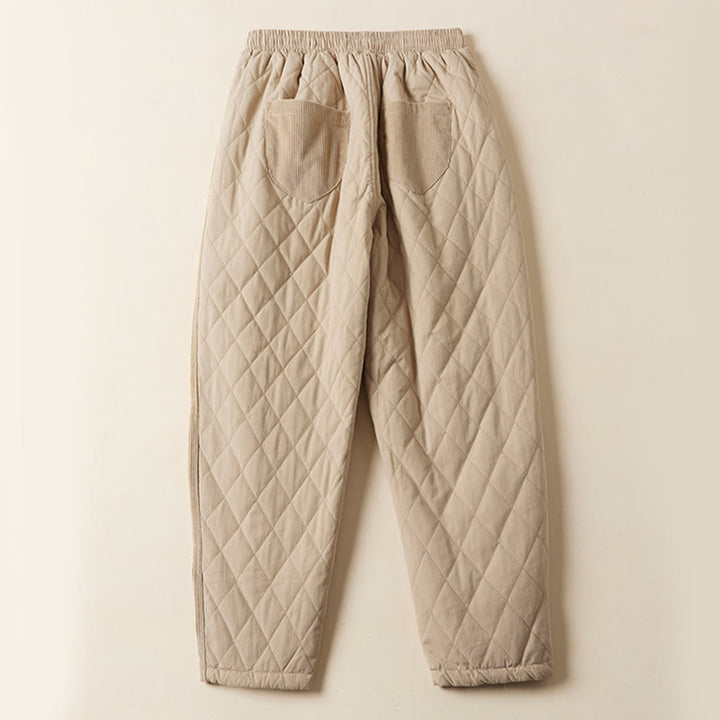 Buddha Stones Diamond Quilted Design Thermal Fleece-Lined Women's Harem Cotton Pants With Pockets - image 10