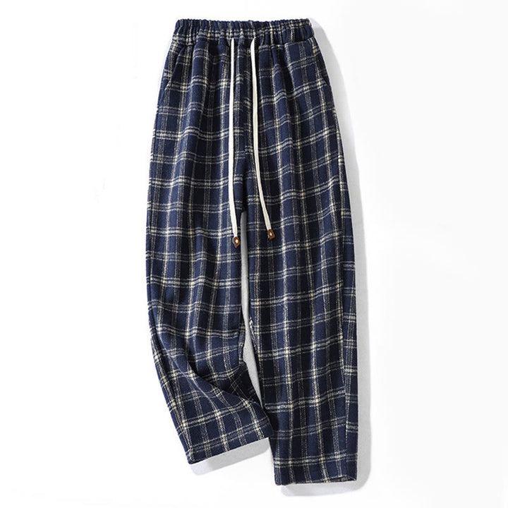 Buddha Stones Retro Plaid Pattern Women's Fleece-Lined Harem Cotton Pants With Pockets - MidnightBlue - US8-10，UK/AU12-14，EU40-42 (2XL) - image 1