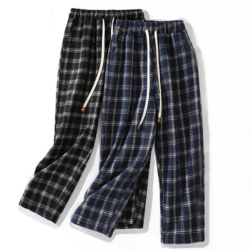 Buddha Stones Retro Plaid Pattern Women's Fleece-Lined Harem Cotton Pants With Pockets - image 17