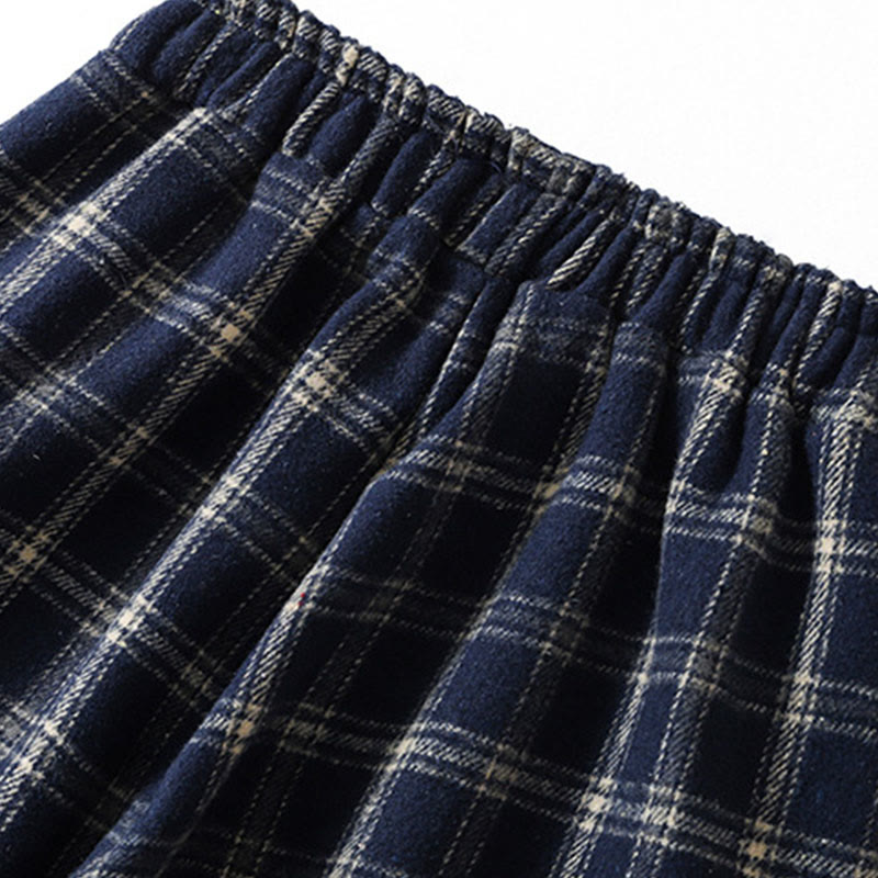 Buddha Stones Retro Plaid Pattern Women's Fleece-Lined Harem Cotton Pants With Pockets - image 5