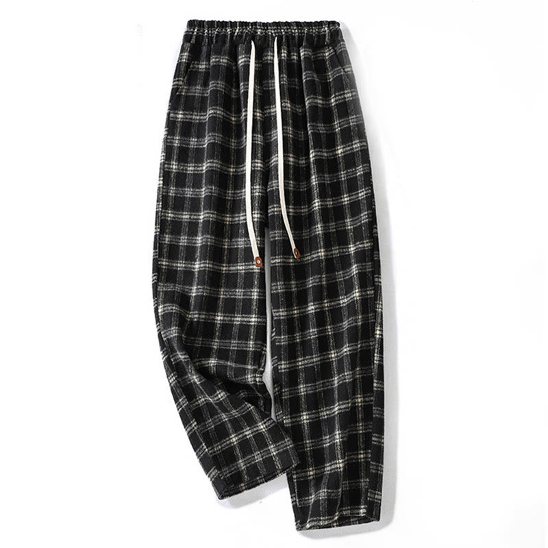 Buddha Stones Retro Plaid Pattern Women's Fleece-Lined Harem Cotton Pants With Pockets - Black - US8-10，UK/AU12-14，EU40-42 (2XL) - image 9
