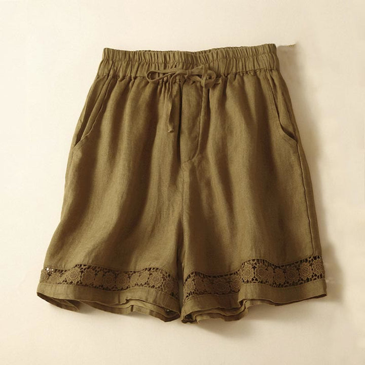 Buddha Stones Plain Color Bottom Hollow Lace Design Lace-up Cotton Women's Shorts With Pockets - Goldenrod - US12，UK/AU16，EU44 (3XL) - image 23