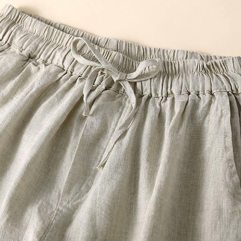 Buddha Stones Plain Color Bottom Hollow Lace Design Lace-up Cotton Women's Shorts With Pockets - image 7