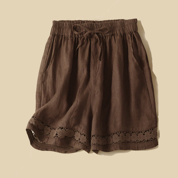 Buddha Stones Plain Color Bottom Hollow Lace Design Lace-up Cotton Women's Shorts With Pockets - Sienna - US12，UK/AU16，EU44 (3XL) - image 36