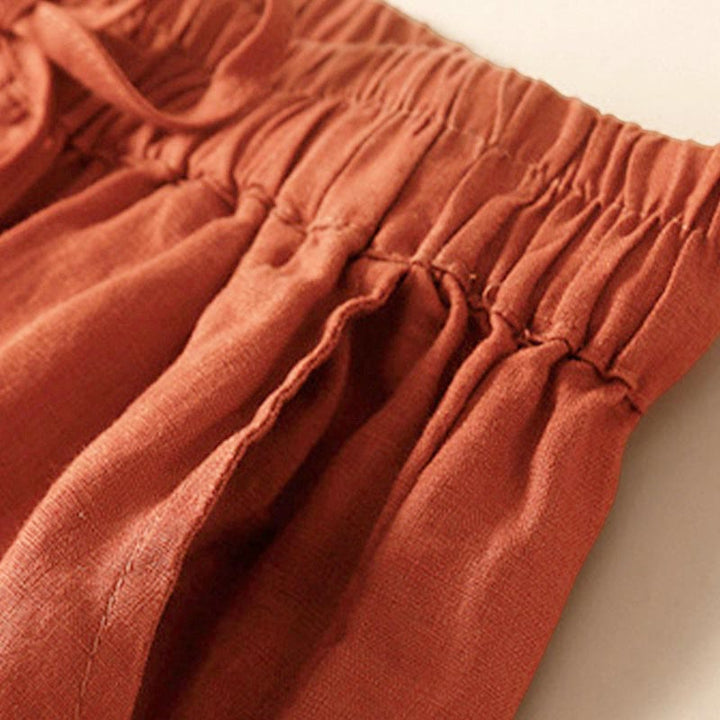 Buddha Stones Plain Color Bottom Hollow Lace Design Lace-up Cotton Women's Shorts With Pockets - image 44