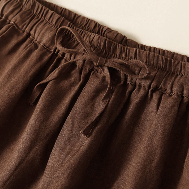 Buddha Stones Plain Color Bottom Hollow Lace Design Lace-up Cotton Women's Shorts With Pockets - image 39