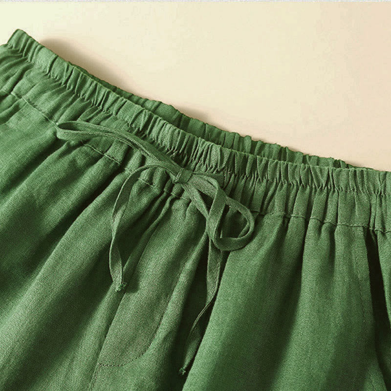Buddha Stones Plain Color Bottom Hollow Lace Design Lace-up Cotton Women's Shorts With Pockets - image 30