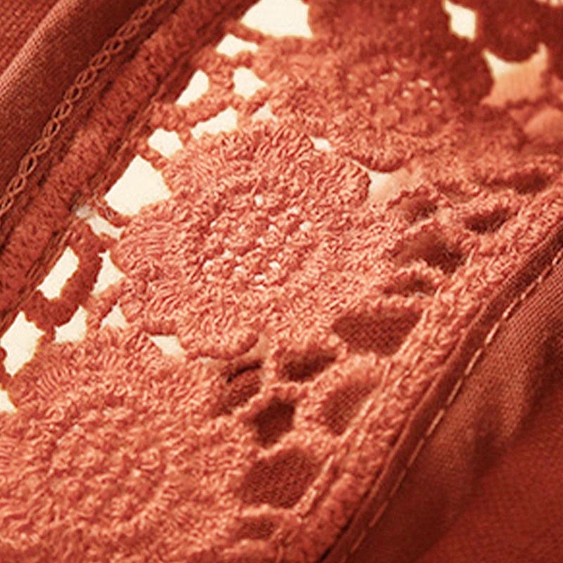 Buddha Stones Plain Color Bottom Hollow Lace Design Lace-up Cotton Women's Shorts With Pockets - image 48