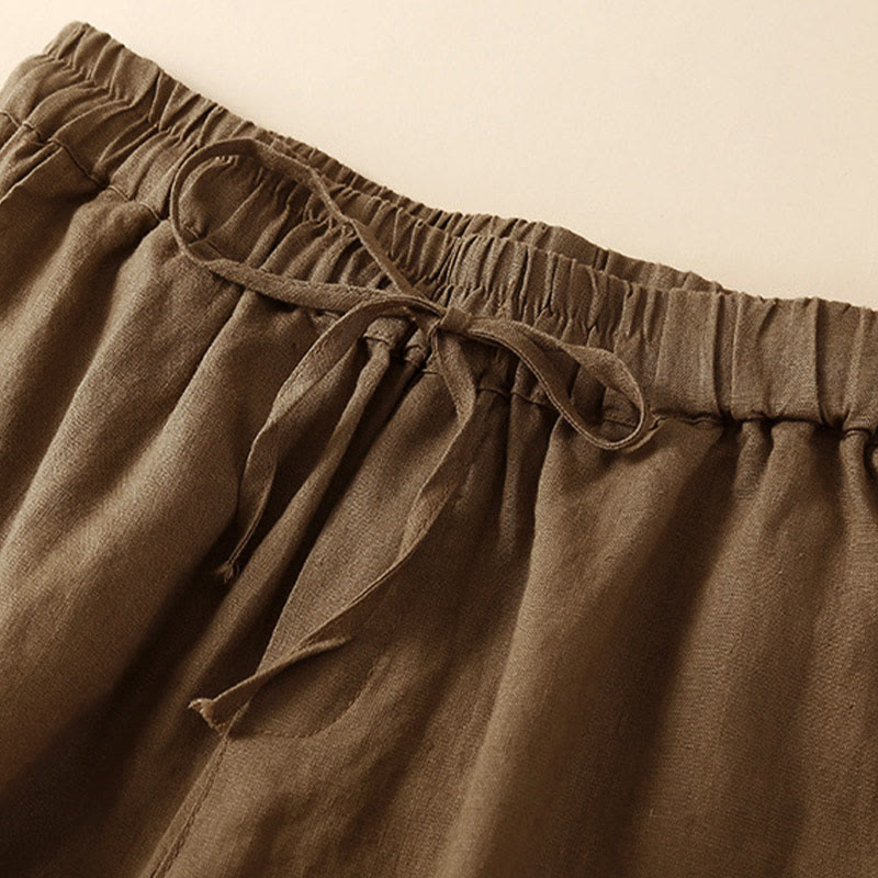 Buddha Stones Plain Color Bottom Hollow Lace Design Lace-up Cotton Women's Shorts With Pockets - image 55