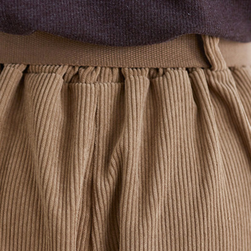 Buddha Stones Retro Women's Wide Leg 7-8 Length Corduroy Cotton Pants With Pockets Belt - image 9