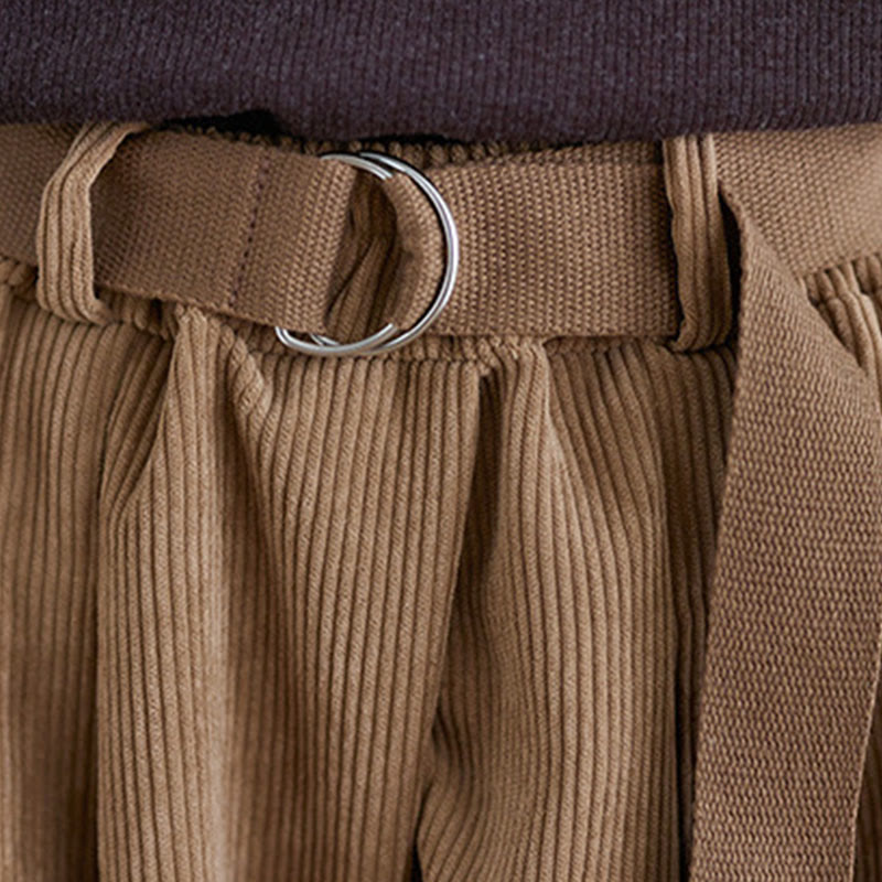 Buddha Stones Retro Women's Wide Leg 7-8 Length Corduroy Cotton Pants With Pockets Belt - image 8