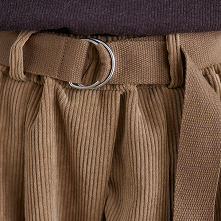 Buddha Stones Retro Women's Wide Leg 7-8 Length Corduroy Cotton Pants With Pockets Belt - image 8