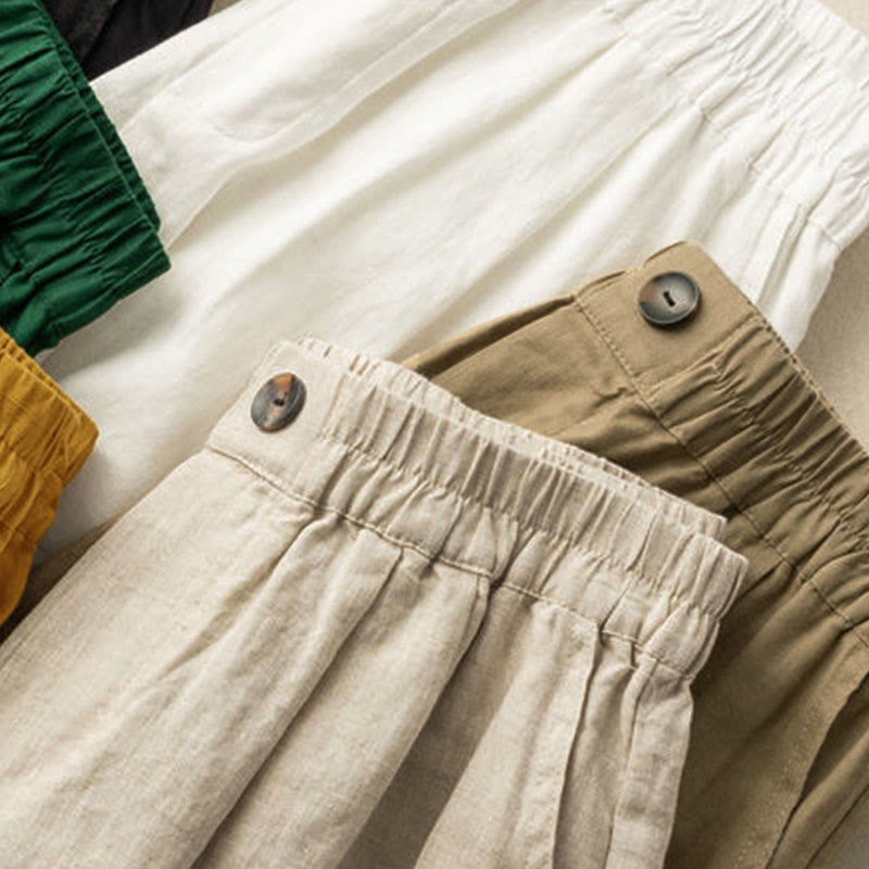 Buddha Stones Summer Casual Plain Button Cotton Linen Women's Shorts With Pockets - image 17