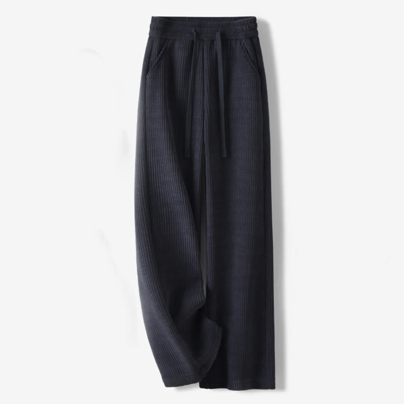 Buddha Stones Casual Solid Color Women's Wide Leg Corduroy Cotton Fleece-Lined Pants With Pockets - MidnightBlue - US12，UK/AU16，EU44 (3XL) - image 1
