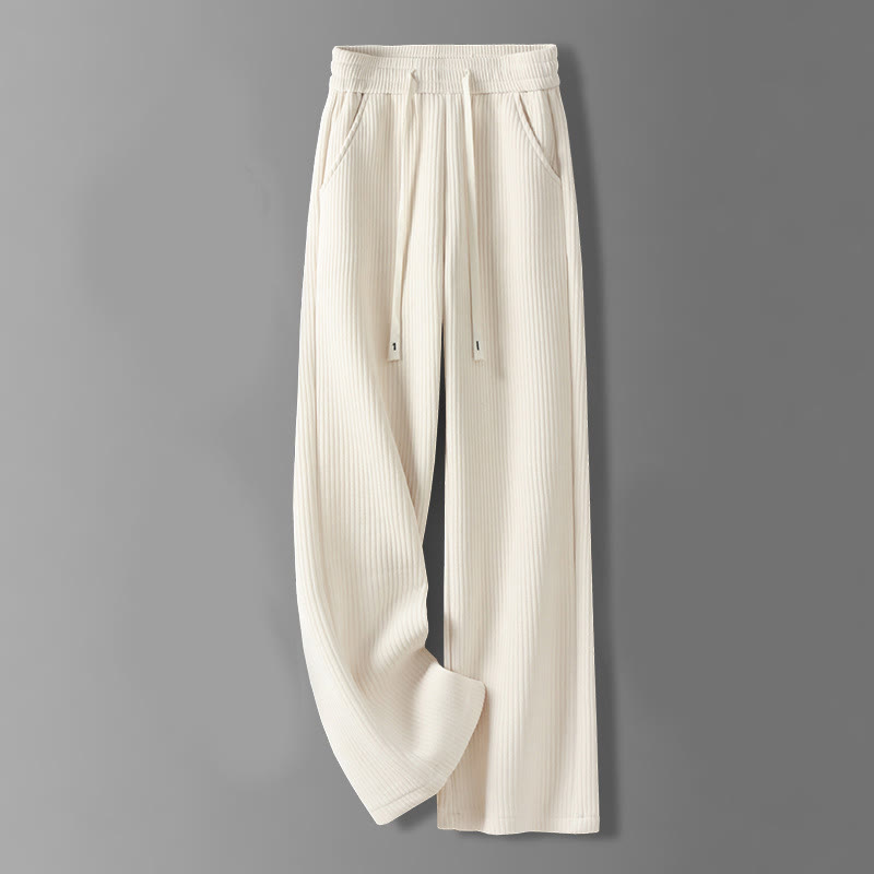 Buddha Stones Casual Solid Color Women's Wide Leg Corduroy Cotton Fleece-Lined Pants With Pockets - Beige - US12，UK/AU16，EU44 (3XL) - image 2