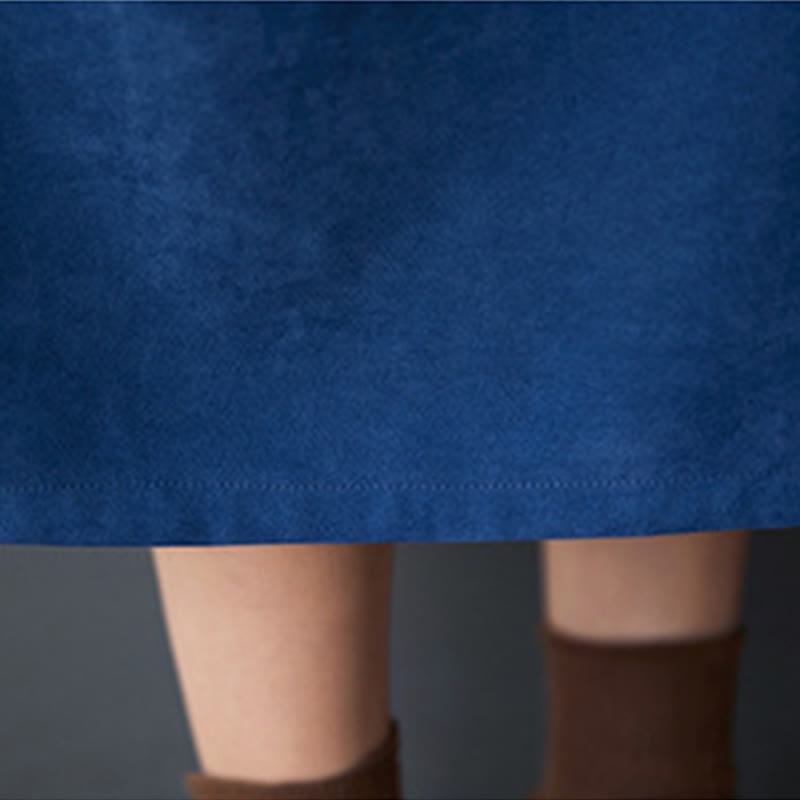 Buddha Stones Plain Buttons Design Thermal Cotton Linen Long Sleeve Midi Dress With Pockets - image 19