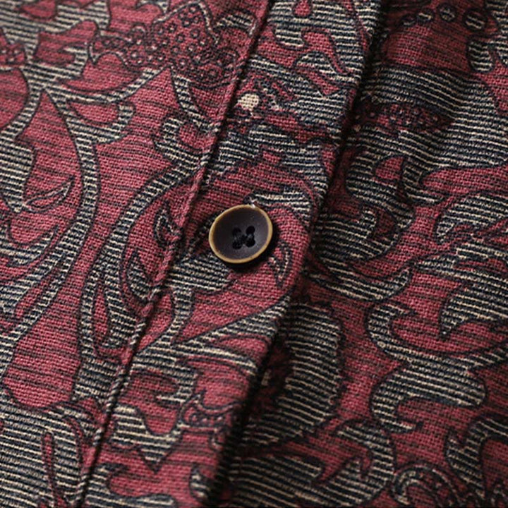 Buddha Stones Brown Printing Floral Pattern Lapel Cotton Linen Long Sleeve Midi Dress With Pockets - image 6