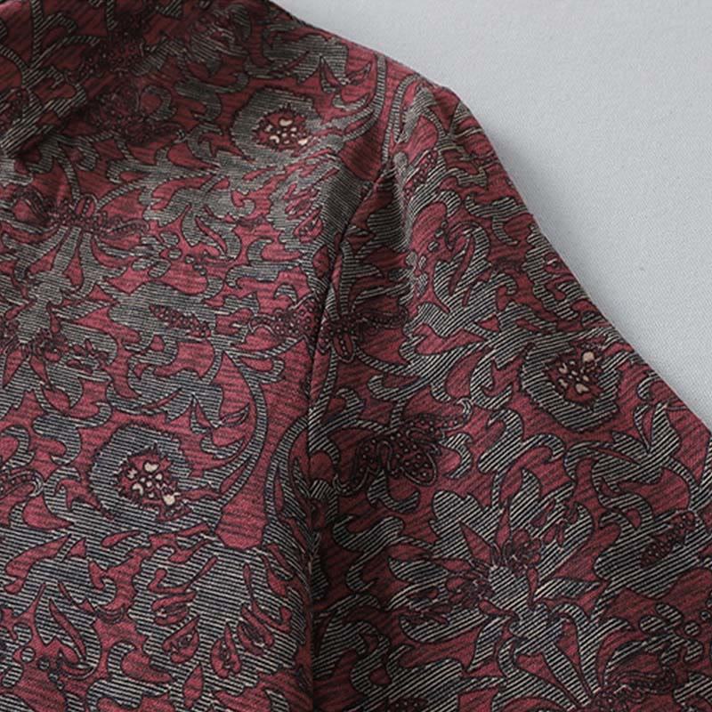 Buddha Stones Brown Retro Printing Floral Pattern Lapel Cotton Linen Midi Dress With Pockets - image 6