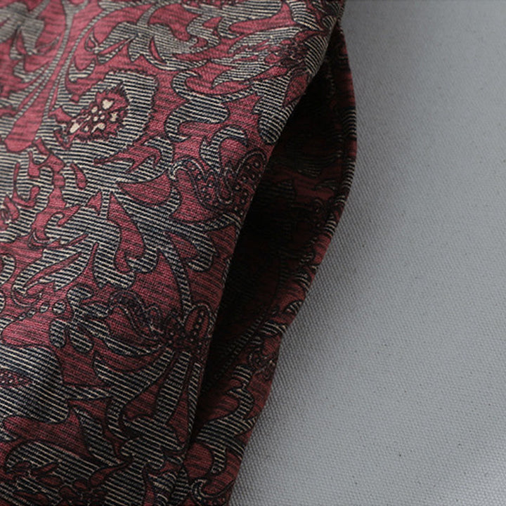 Buddha Stones Brown Retro Printing Floral Pattern Lapel Cotton Linen Midi Dress With Pockets - image 8