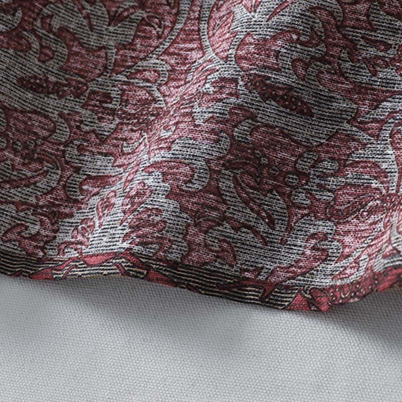 Buddha Stones Brown Printing Floral Pattern Lapel Cotton Linen Long Sleeve Midi Dress With Pockets - image 11