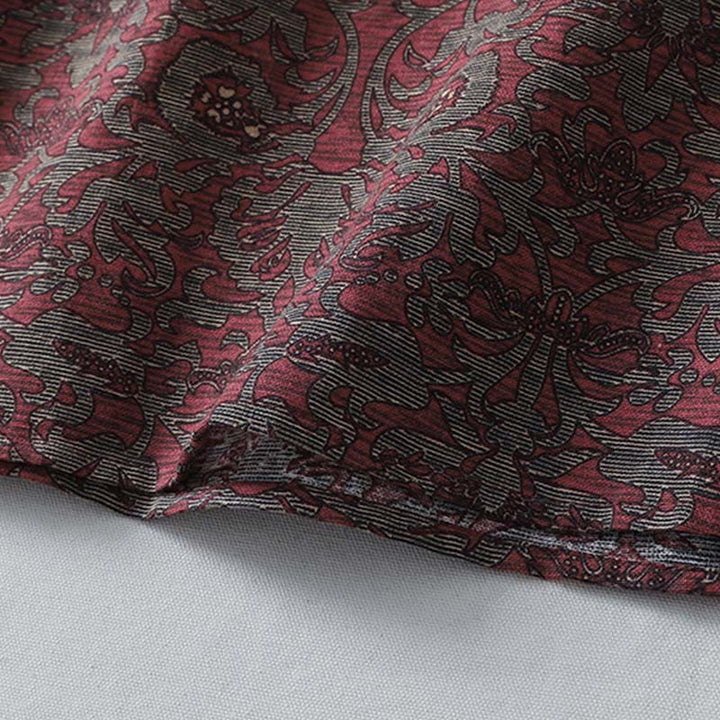 Buddha Stones Brown Printing Floral Pattern Lapel Cotton Linen Long Sleeve Midi Dress With Pockets - image 10