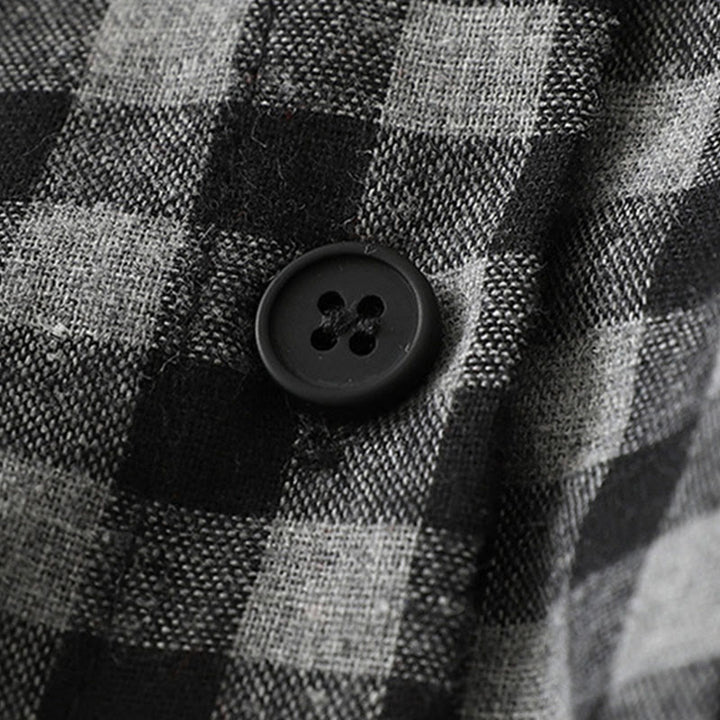 Buddha Stones Black Lace-Up Design Plaid Lapel Long Sleeve Cotton Linen Midi Dress With Pockets - image 5